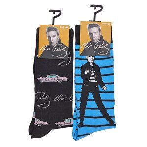Elvis Presley Socks Pink Cadillac Black Blue 2 Pair Size 7 To 12 Official New